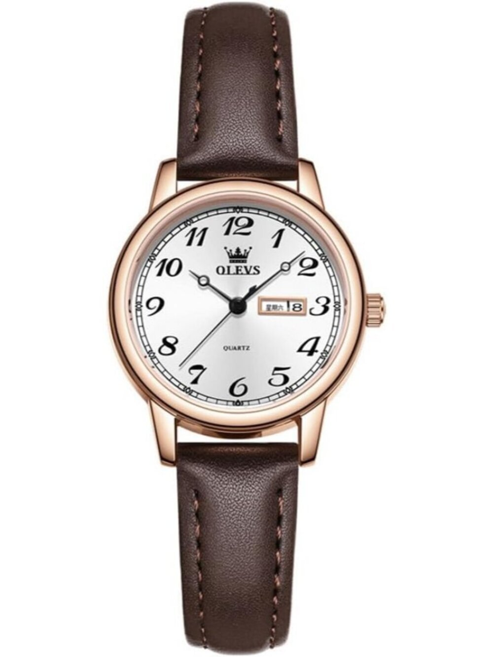 Olevs Womens Rose Gold Brown Vintage Leather Waterproof Reloj Mujer Quartz Watch